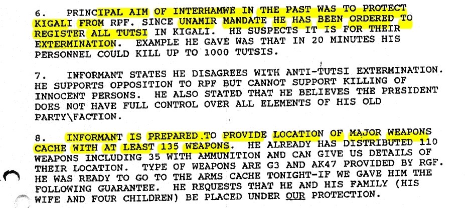 Germany, and the Croatian Ustase militia.The Dallaire "Genocide Fax" of 11 Jan 1994 detailed the existence of Interahamwe training for the purpose of killing Tutsi, the existence of kill lists and that of weapons caches. It was never acted on. More here  http://bit.ly/2XlicJS 