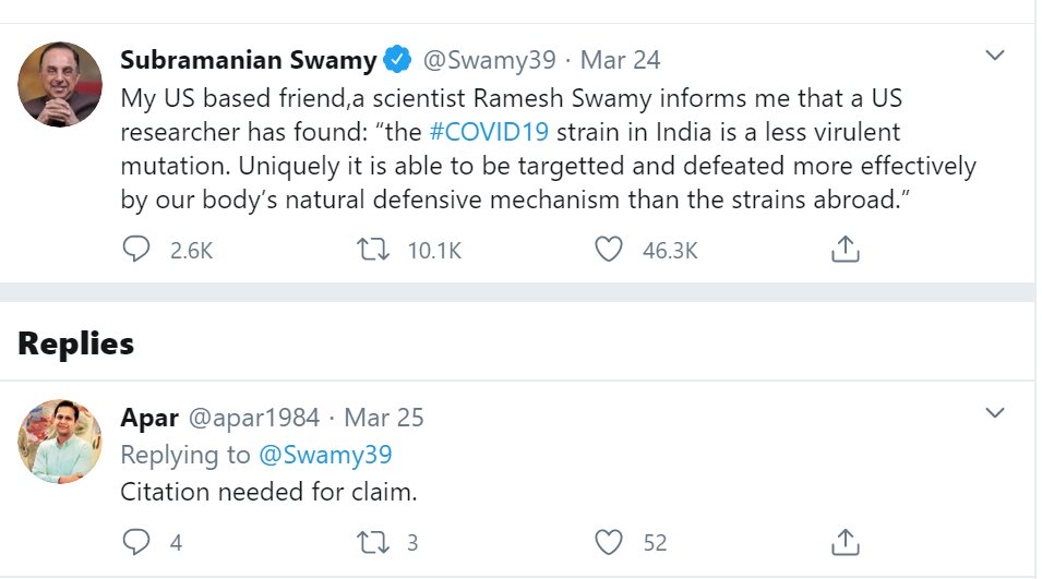 Lower level politicians more likely to indulge in misinformation. One major leader to promote an unverified story is  @Swamy39