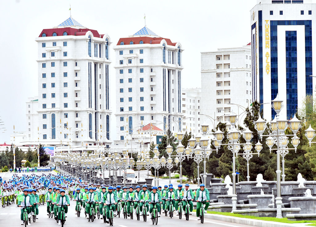 Turkmenistan is just as repressive and just as mad as North Korea. So if the president takes a bike ride for World Health Day, so must everybody else. In identical shellsuits. http://turkmenistan.gov.tm/_eng/?id=14153 