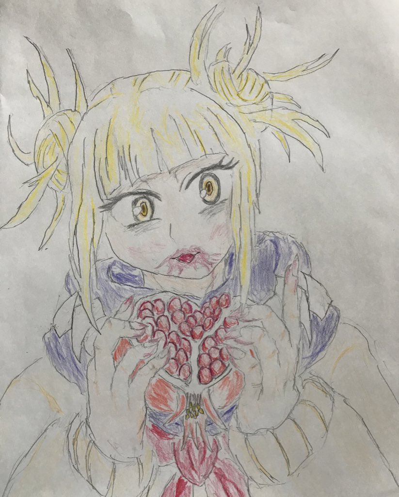 りりーは漫画好き トガちゃん好物公式で 血とザクロ なんですがなんでザクロ と思い調べると ザクロは人間の肉の味がする 鬼女神が子供の代わりに食べる果物 と予想の上行くヤバさ カワイくかけたから良し トガヒミコ ヒロアカ 僕の