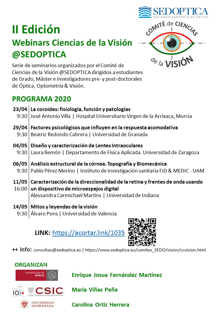 m_vineyards's tweet photo. No os perdáis la II Edición Webinars #CienciasVisión @sedoptica durante Abril &amp; Mayo #BRedondoCabrera  #LRemon #APons #JAVilla #PPerezMerino #ACarmichael #APons Hablaremos de #Óptica #Optometría #Visión No te los pierdas!! https://t.co/qu3qXqm5H9