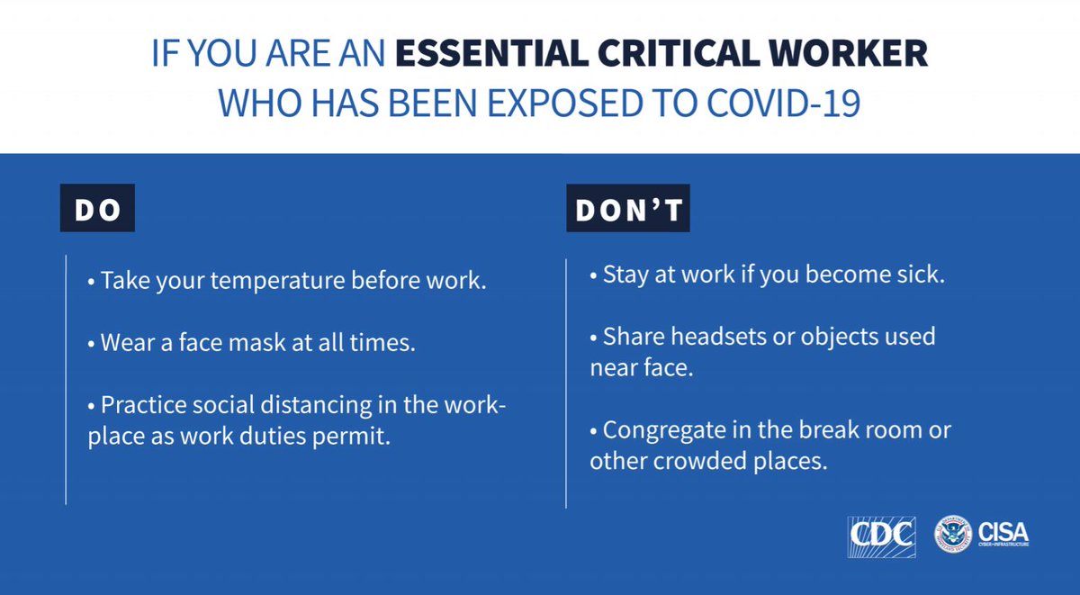 Surgeon_General's tweet image. .@CDCgov issued new guidance for essential critical workers. Do you fall into this category? Find out what you need to know if you are exposed to #COVID19: cdc.gov/coronavirus/20…