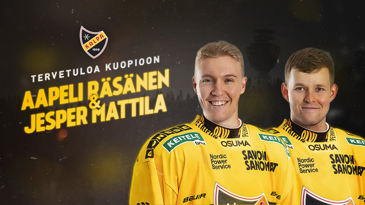 Totta se on, tervetuloa Savon sydämeen ja KalPaan <a href="/Aapeli8/">Aapeli Räsänen</a> ja <a href="/JesperMattila/">Jesper Mattila 🇺🇦</a>! 🔥

Kaksikon pelaajasopimukset ovat kaksivuotisia.

Lue sopimusuutinen ➡️ bit.ly/Räsänen_Mattil…

#KalPa #Liiga #Kuopio