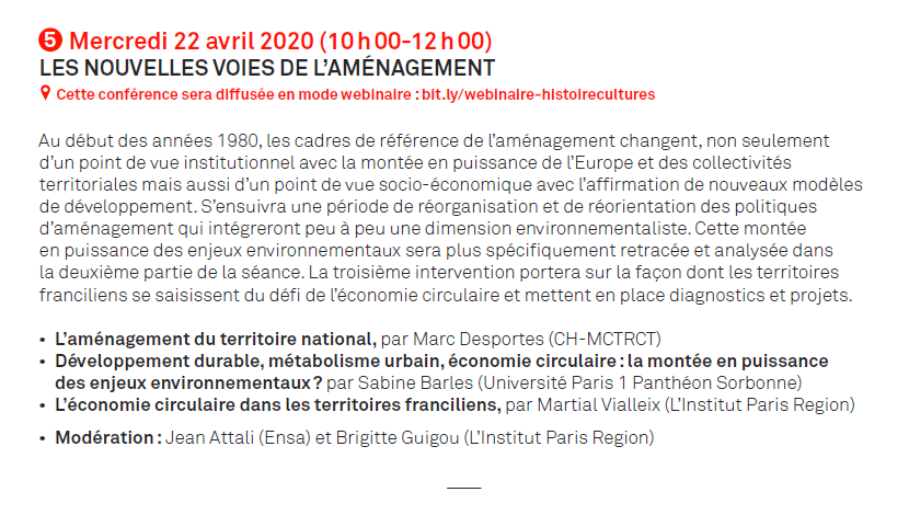 #webinaire 22 avril | 10 h à 12 h
Les nouvelles voies de l'aménagement 
Dernière conférence de notre cycle "Histoire et cultures de l'aménagement" organisé avec #ENSABelleville et le Comité d’histoire du @Min_Territoires.
A voir en direct ou en replay :
institutparisregion.fr/amenagement-et…