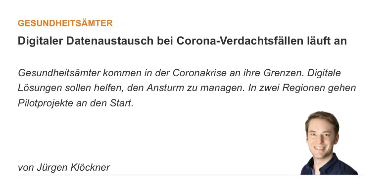 Das <a href="/handelsblatt/">Handelsblatt</a> berichtet heute über unser Portfolio-Unternehmen <a href="/convaise/">Convaise</a>, das zusammen mit Solingen ein Pilotprodukt nutzt, um das #COVID19-Management der Gesundheitsämter zu verbessern.