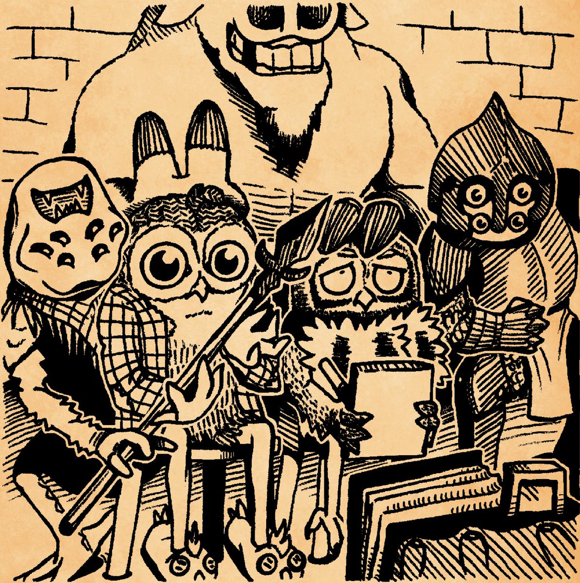 Nowadays Realm of Owls strips have more structured story arcs, but silliness continues! Follow the authors into the Twisted Keep and witness their reports about its mind-twisting floors. They meet many weird, wacko and Cacko characters. While escaping back home!