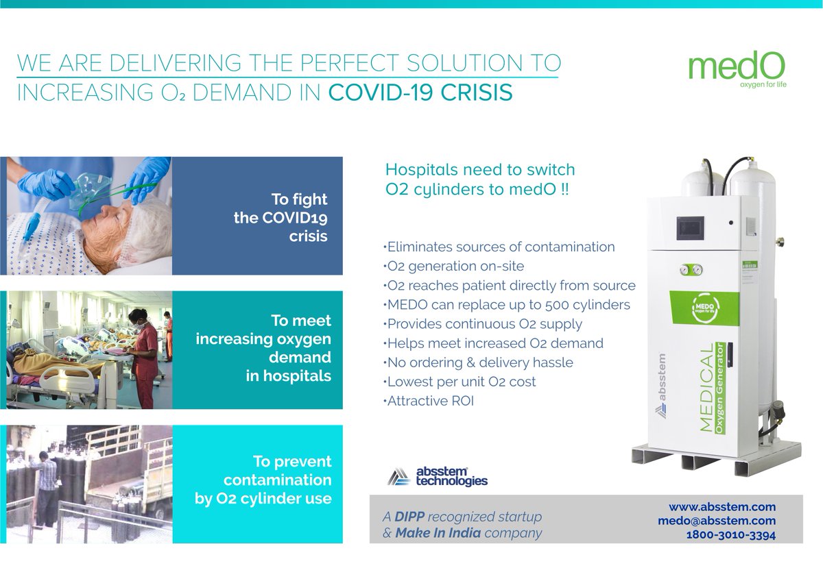 absstem's tweet photo. #MedicalOxygenGenerator #medo #COVID19crisis #onsiteO2 #notransport #nocontamination #lowcost #oxygendemand #DIPP #MakeinIndia #oxygenforhospital #togetherwecan #indiafightscorona #oxygen #HealthForAll #CoronaOutbreak 
@PMOIndia @HMOIndia @MoHFW_INDIA @PIB_India @PIBHomeAffairs https://t.co/BgkjBi9wr0
