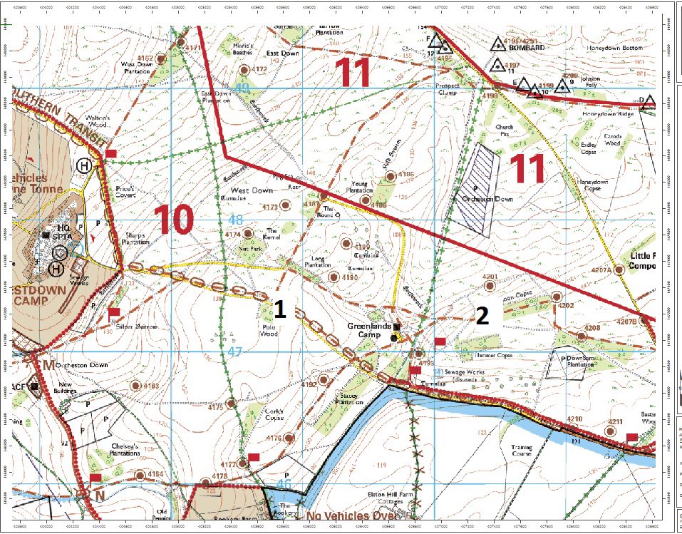 We Start from Westdown Camp again and will use the modern military map to guide us round. When you see a Number in brackets such as [1] this refers to a stop marked on the map. Lets go!  #SPTAarchaeology