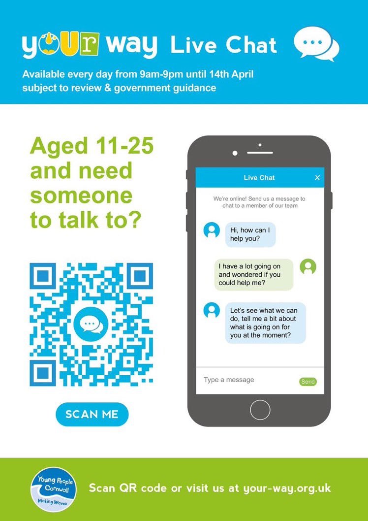 kerryYPC's tweet photo. Our web chat is now running 7 days a week 9am-9pm! Please come and chat to us about any support or advice you need. Please share. Thanks. https://t.co/au6ZeQFeAO