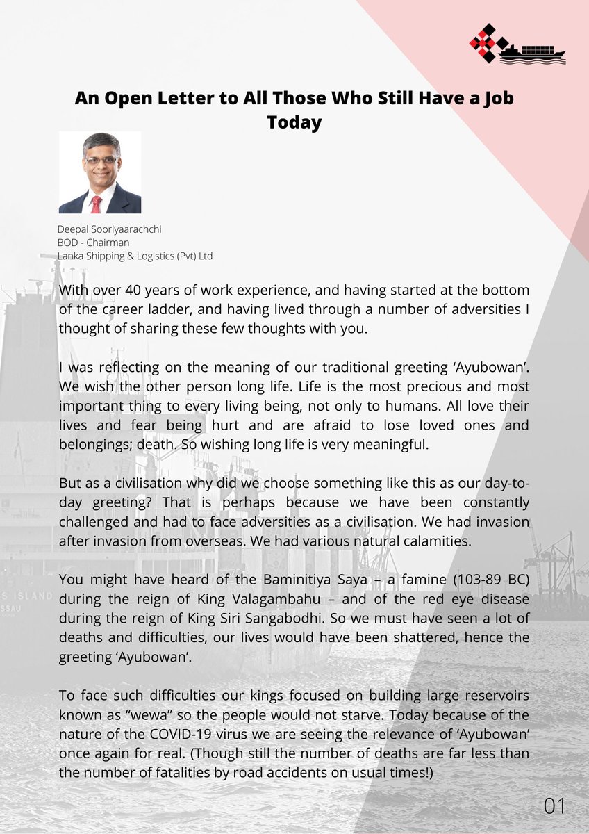 LankaShipping's tweet photo. An Open Letter to All Those Who Still Have a Job Today

#LSL #Lankashipping #StayHome #FlattenTheCurve https://t.co/hsKkikqB6b