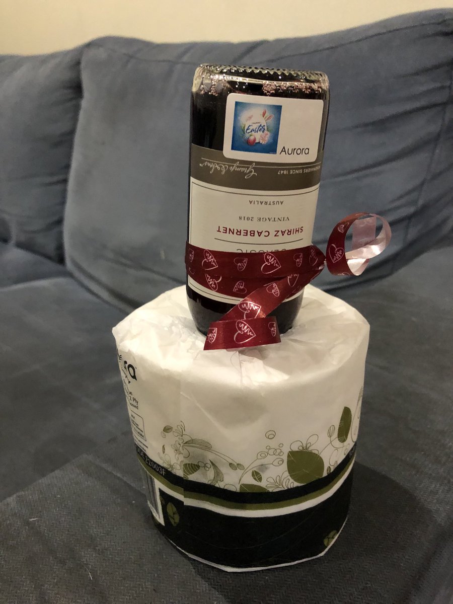 End of term gift from work. A sign of the times- Shiraz and toilet paper