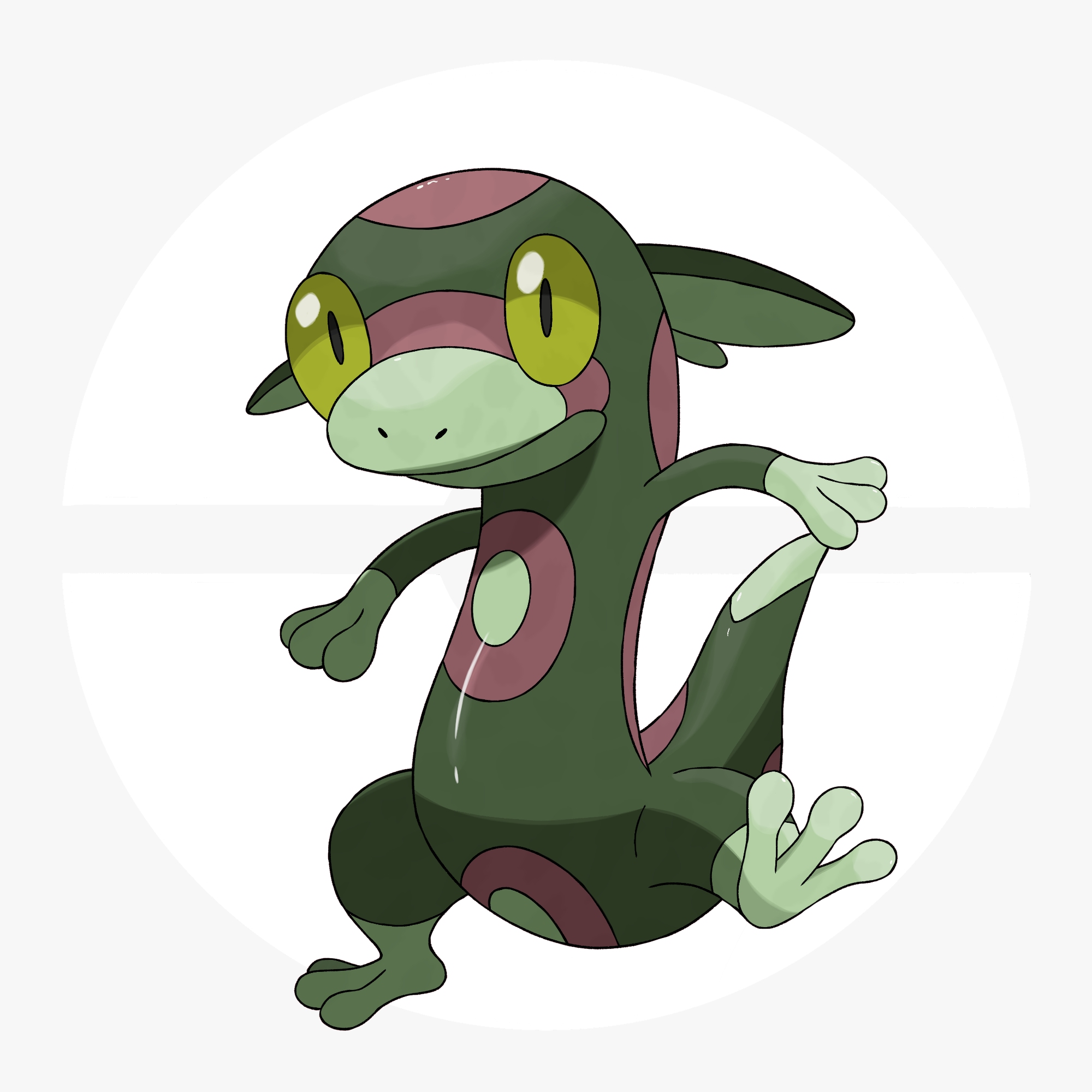 そぼる オリポケ ぬきたし垢 かけっこポケモン カゲッコ 完成 走るのが大好きなトカゲ系ポケモンです こういう胴長でダバダバ走る感じのトカゲが急に好きになったので描いてみました デザインはシンプルですが色塗りはクソほど上手くいったと思います