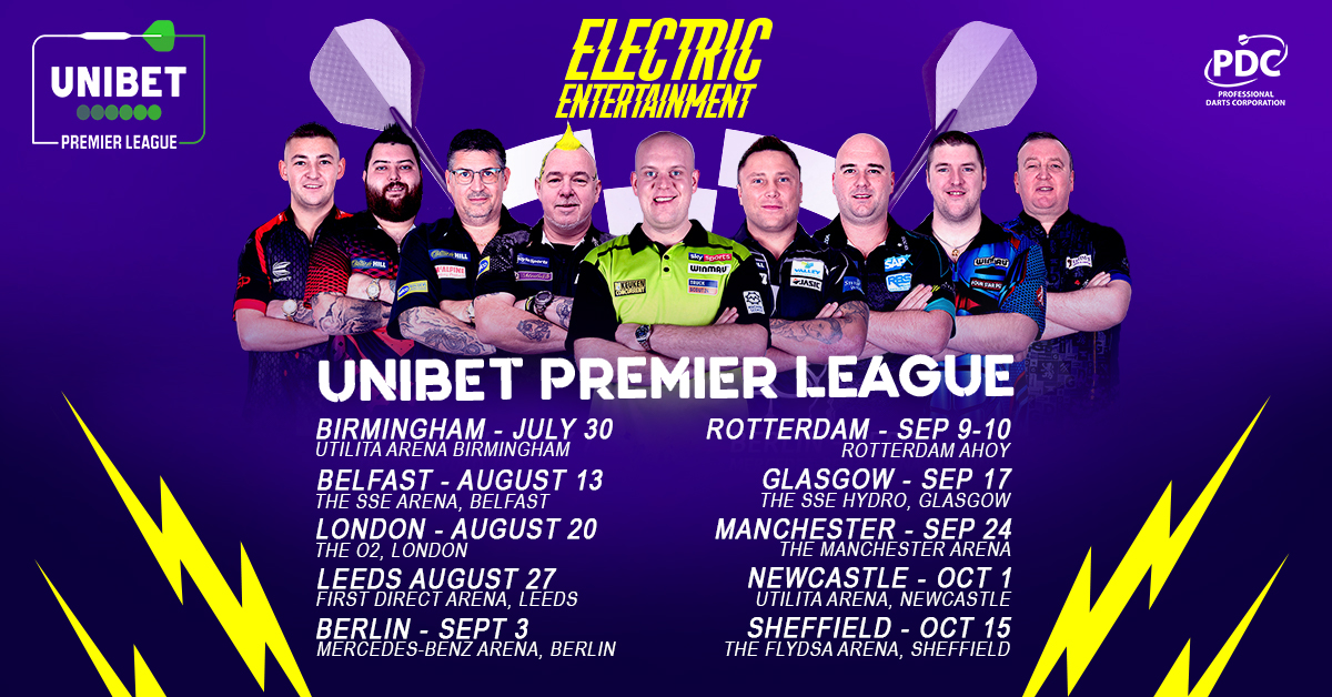 PDC Darts on Twitter: "🎯 ANNOUNCEMENT 🎯 The May dates for the @unibet Premier League have been postponed, with rescheduled dates for Belfast and Sheffield now confirmed. ▶️ Full story: