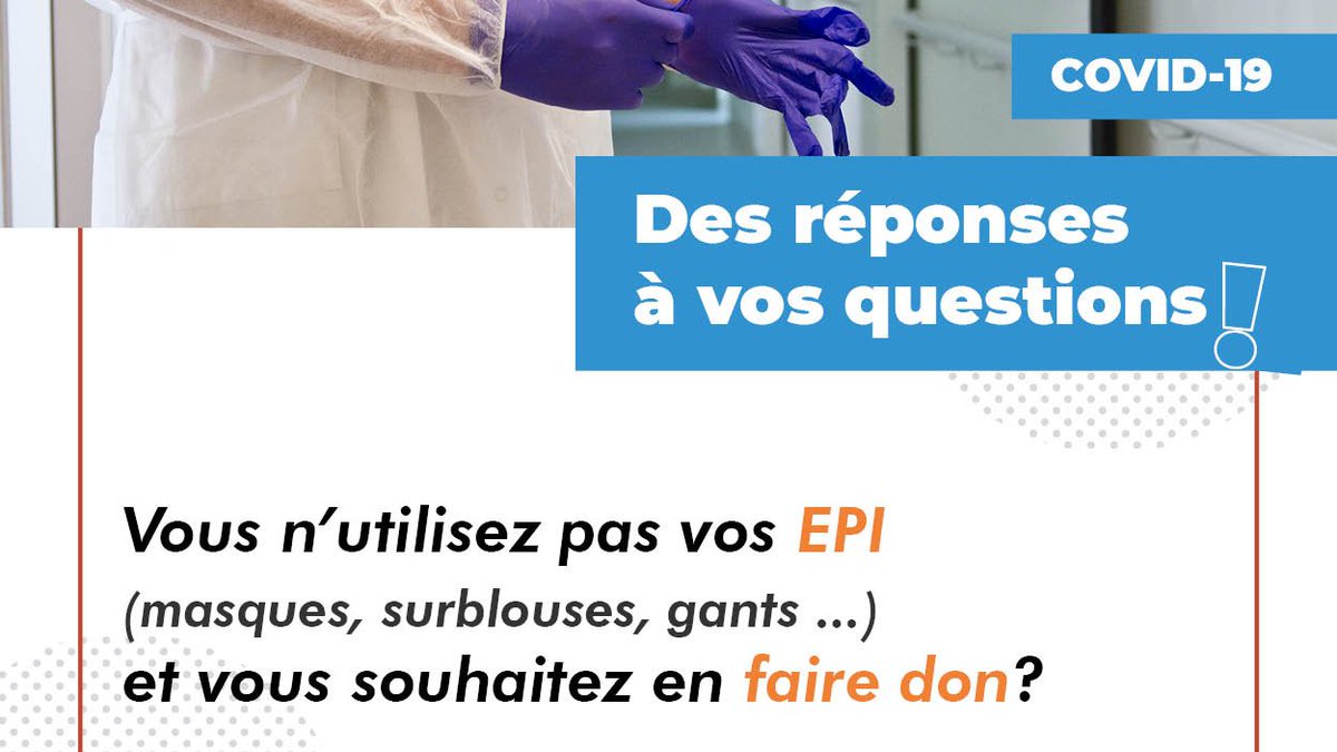 La Pharmacie Hospitalière coordonne l'ensemble des dons en matériels de type Equipement de Protection Individuelle.
Votre structure est fermée, vous n'utilisez pas vos EPI et vous souhaitez les donner?
👉+ d'infos au 05 46 45 52 73
#don #COVIDー19 #solidarité