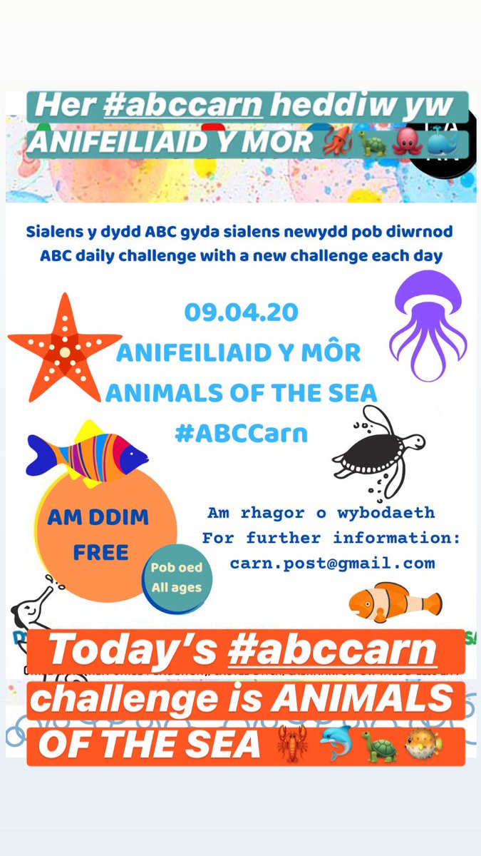 carn_celf's tweet photo. Her #abccarn bore ‘ma di ANIFEILIID Y MÔR 🐡🦀🐳Croeso i bawb ymuno! Joiwch!
A cofiwch defnyddio #abccarn os yn uwchlwytho llun 🙂
#abccarn #carncaernarfon #carncelf #orielcarn #creu #create #celf #art #sialensydydd #dailychallenge #celfplant #artwithkids #stayhomestaysafe https://t.co/Sko8J2sXAR
