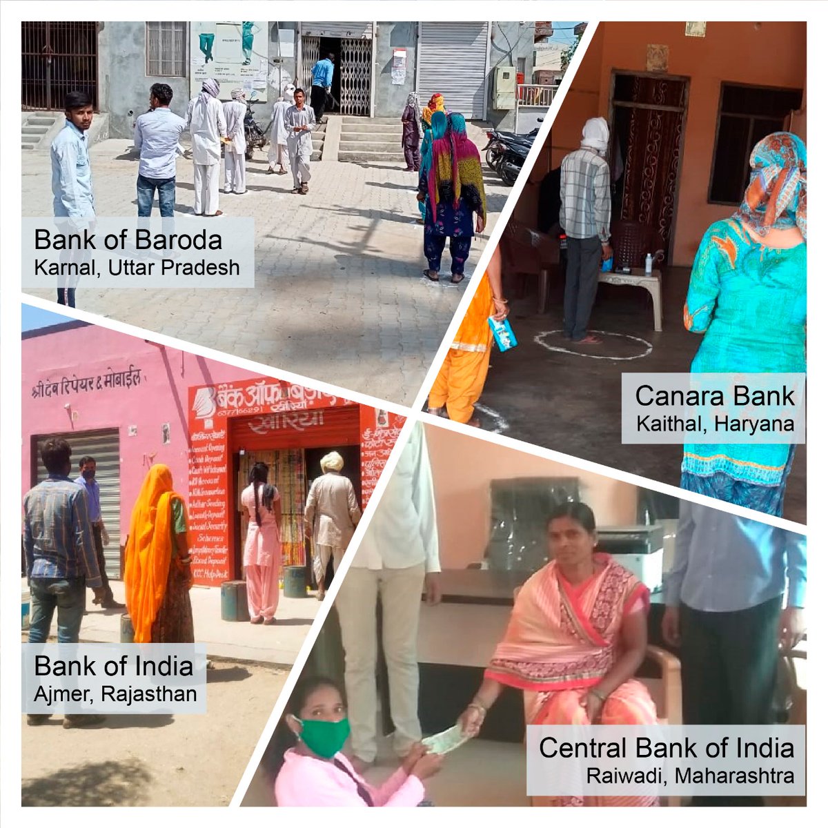 Glimpses of PSBs ensuring smooth withdrawals under the Pradhan Garib Kalyan scheme while following strict social distancing norms.
#Lockdown21
<a href="/PMOIndia/">PMO India</a> <a href="/FinMinIndia/">Ministry of Finance</a> <a href="/PIB_India/">PIB India</a> @DebasishPanda87