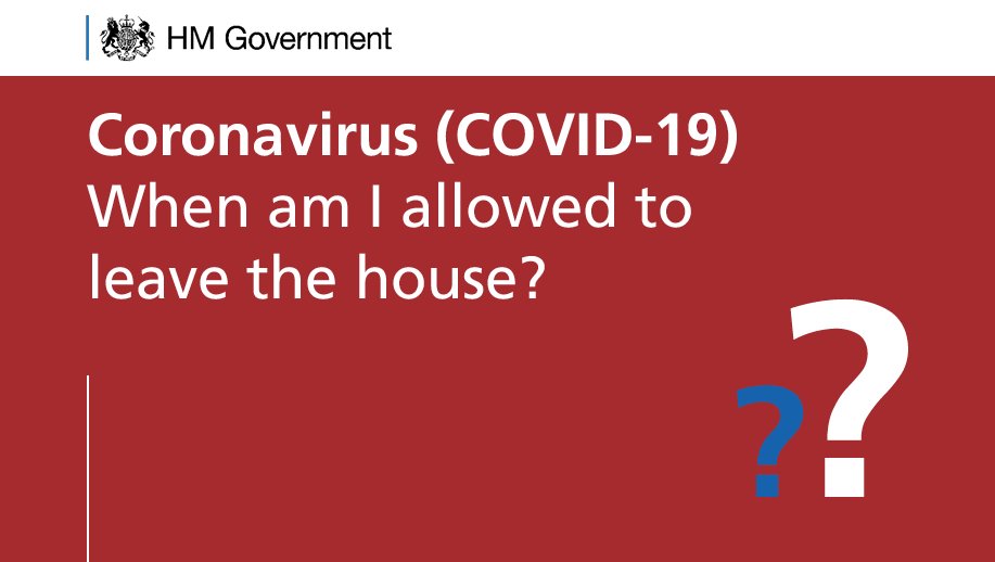 You should only leave your home for very limited purposes. This thread sets out what you can leave your home for (1/5)