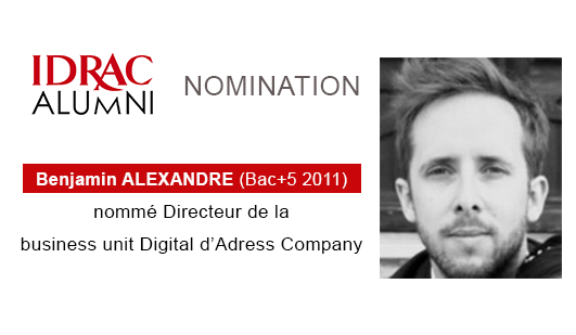#Nomination👏 à Benjamin ALEXANDRE (Bac+5 2011 🎓à @IDRAC_Paris ) nommé Directeur BU Digital d'Adress Company 👉 bit.ly/2Jv1i3g  #nosalumnisontremarquables