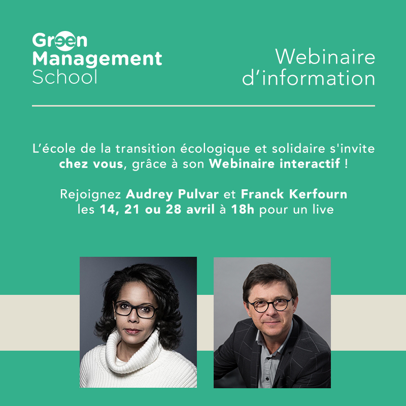 Envie d’en savoir plus sur <a href="/GreenMSchool/">Green Management School</a>, ses projets et sa vision sans bouger de chez vous ? 🤔
Rejoignez l’un des prochains webinaires interactifs avec <a href="/AudreyPulvar/">Audrey PULVAR</a> &amp; <a href="/KerfournFranck/">Franck Kerfourn</a> ! 
Inscrivez-vous : bit.ly/3c0KFsn