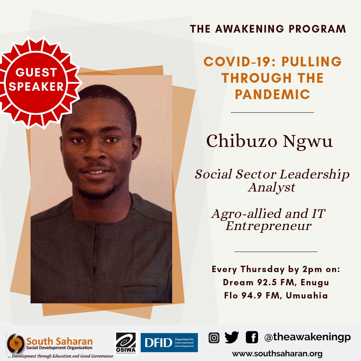 Also a guest on today's programme is Chibuzo Ngwu ( @ce_ngwu), a Social Sector Leadership Analyst and Agro-allied and IT entrepreneur