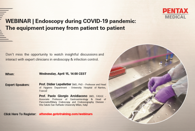 Os invitamos al seminario web "Endoscopia durante la pandemia COVID-19: El viaje del equipo de paciente a paciente", en el que presentaremos recomendaciones para minimizar la contaminación y el control de infecciones en #endoscopia 👉
bit.ly/2ViJEFz