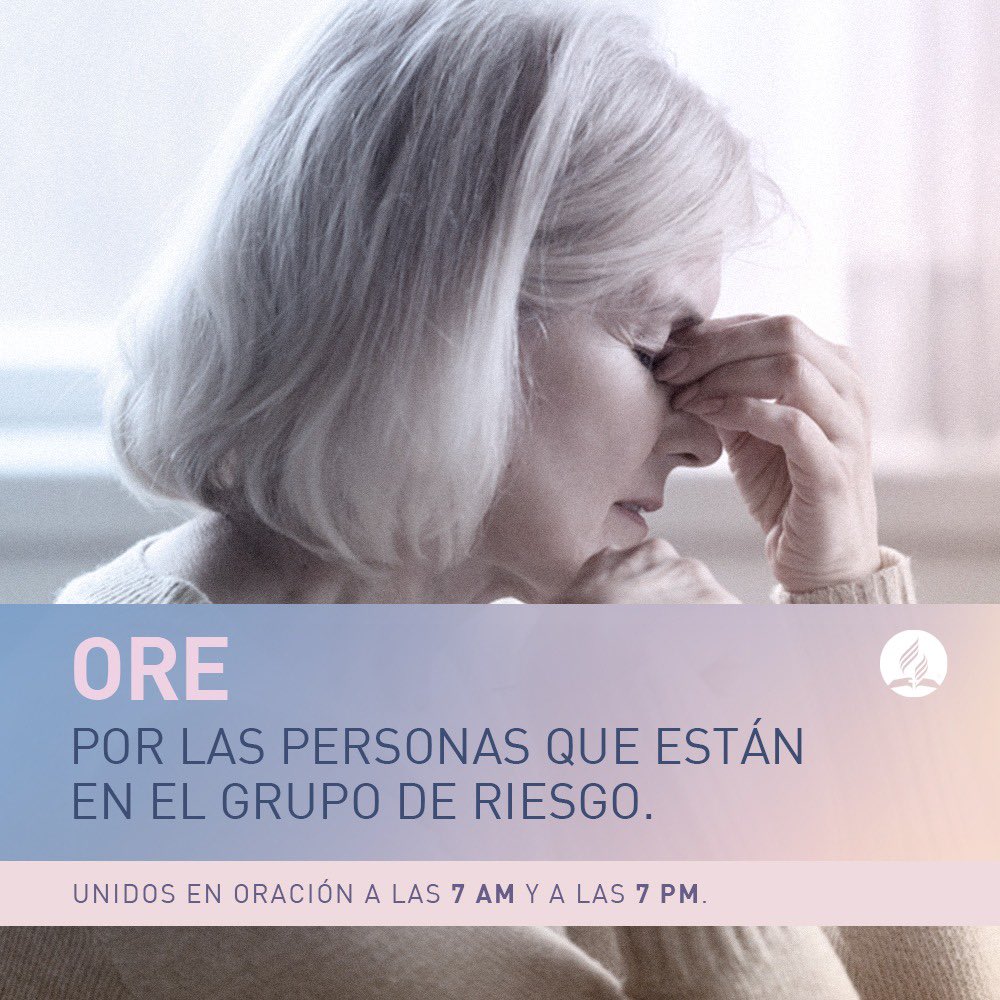 Daqui a pouco vamos orar juntos novamente. Hoje, 09/04, vamos pedir que Deus proteja as pessoas que estão no grupo de risco. Esta crise é mais desafiadora e preocupante para elas. Mas, Deus está no comando. [#SeMeuPovoOrar] às 7h da manhã e às 7h da noite.