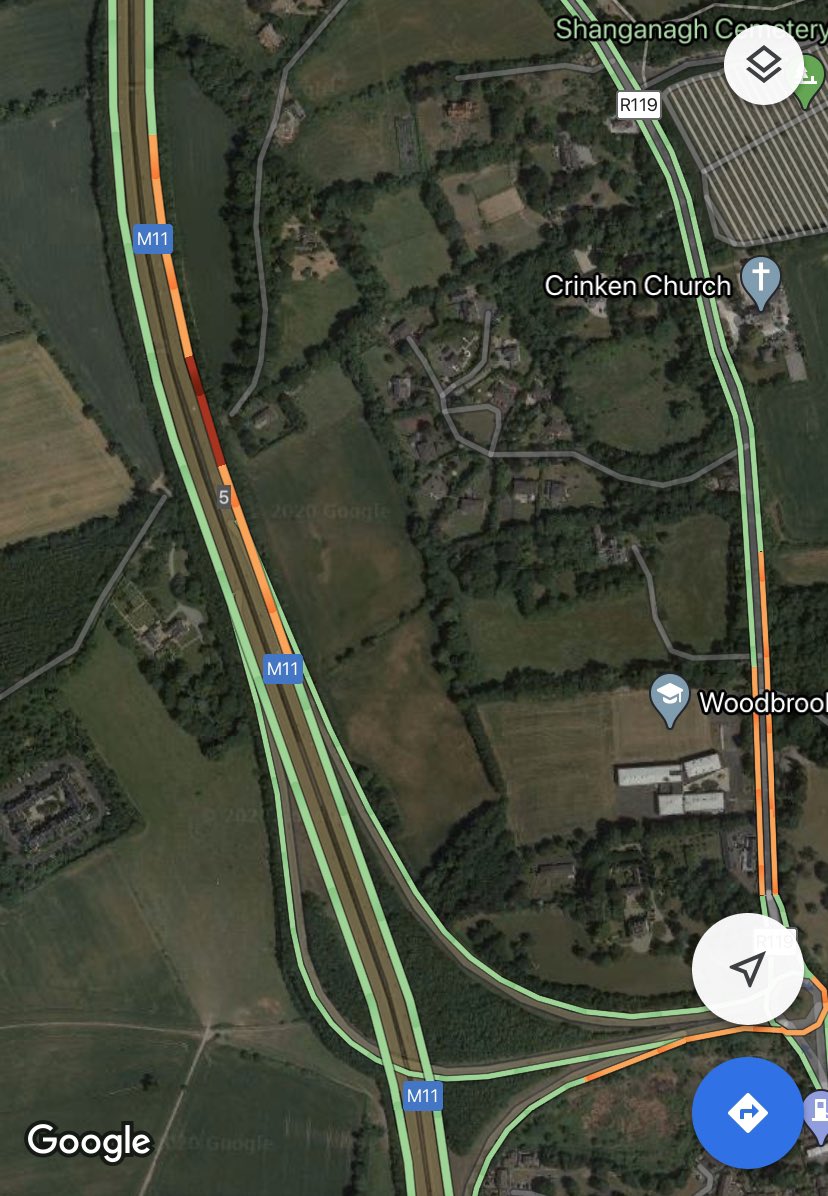 See this? It’s the live traffic overlay of the M11 southbound not far from where I live. The choke point shown in red is due to a Garda (police) checkpoint targeting weekend ‘holiday’ traffic.Assholes, in other words. What you’re looking at here is live asshole data.