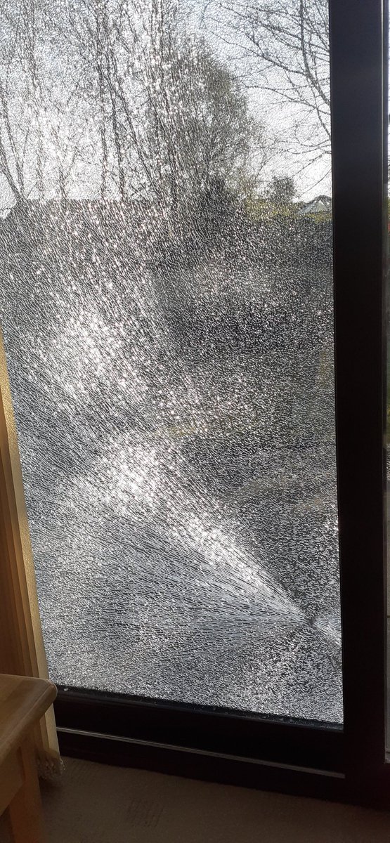 #MaundyThursday A pebble jumped up from the lawnmower and shattered the patio door. I saw the #damage and thought: can there be beauty in #brokeness, or order in chaos?
Thanks be to God for his presence with us and for the  beauty and order he brings to our brokenness and chaos.