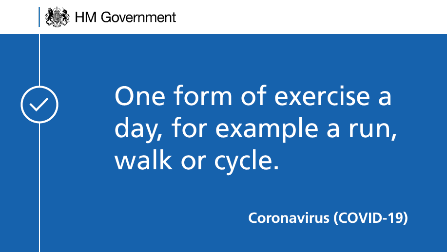 One form of exercise a day, for example a run, walk, or cycle - alone or with members of your household (3/5)