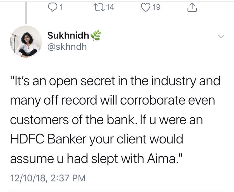 The girl who initiated this  #MeToo   agnst Abhay Aima, suddenly vanishes deleting her twitter handle, her old screenshot here   #adityapuri rides the  #MeToo   storm by his connection to Mumbai media (  @vineetjaintimes holds 2-3% residual stake in  @HDFC_Bank ) n Abhay Aima survives..