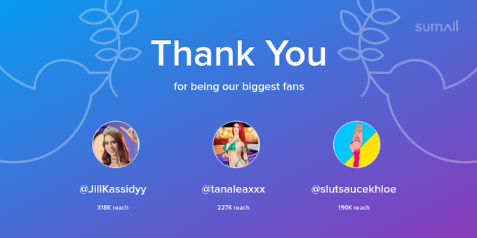 Our biggest fans this week: JillKassidyy, tanaleaxxx, slutsaucekhloe. Thank you! via https://t.co/TgunTduqCU