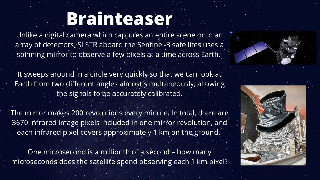 Now it’s over to you - can you solve our SLSTR brainteaser?  See if you've got the skills to become a RAL Space research scientist. Your multiple choice answer options are coming up in our next tweet... but we'll leave you a bit of time to work it out!