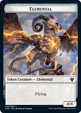  #MTGIkoria and  #MTGC20 tokens are revealed, so here's a thread of things I want to say!The third printing of a 4/4 White Elemental with Flying, and its first new art since its 2007 introduction in Lorwyn. This token is made by Hoofprints of the Stag.  #mtgtokens