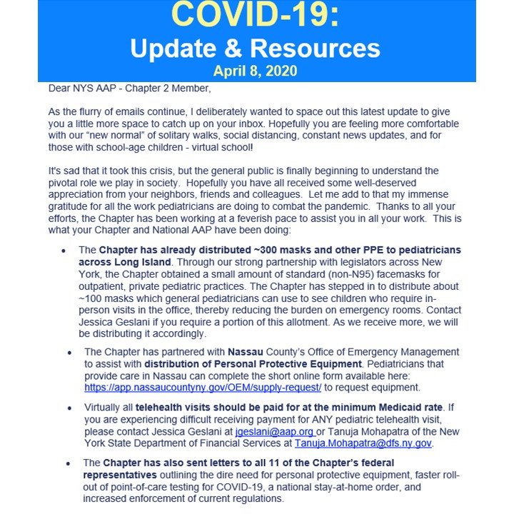 Shetal Shah (@nicubatman) on Twitter photo Just released yesterday! Here are highlights from last week's <a href="/NYSAAPCH2/">NYS AAP - Chapter 2</a> efforts on #COVID Distributing #PPE & resources, advocating w/ legislators, obtaining payment for telehealth services etc. @SteveGoldstei10 <a href="/eveamk/">Dr. Eve Meltzer Krief</a> <a href="/DrSaraSiddiqui1/">Dr. Sara “Quit Tobacco/Nicotine” Siddiqui</a> <a href="/ElBeeDoc/">David Fagan, MD</a> <a href="/doctoj/">Jack Levine</a> <a href="/DrRobertCLee/">Dr. Robert Lee</a> <a href="/NYDocs/">NY Doctors 🍎</a> Just released yesterday! Here are highlights from last week's <a href="/NYSAAPCH2/">NYS AAP - Chapter 2</a> efforts on #COVID Distributing #PPE & resources, advocating w/ legislators, obtaining payment for telehealth services etc. @SteveGoldstei10 <a href="/eveamk/">Dr. Eve Meltzer Krief</a> <a href="/DrSaraSiddiqui1/">Dr. Sara “Quit Tobacco/Nicotine” Siddiqui</a> <a href="/ElBeeDoc/">David Fagan, MD</a> <a href="/doctoj/">Jack Levine</a> <a href="/DrRobertCLee/">Dr. Robert Lee</a> <a href="/NYDocs/">NY Doctors 🍎</a>