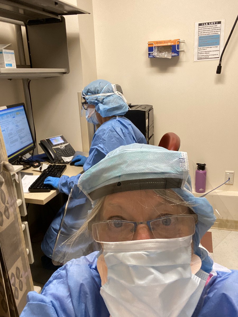 kerrybroderick3's tweet photo. Yesterday, got badged and thrown into the ‘cold’ zone. Yikes. I have been doing EM for ..a lot if years. Not prepared for this. NY is so resilient! Patients everywhere. Monitor alarms, everyone in full gear. Nights tonight: Hot Zone https://t.co/SKNtNrkhMA