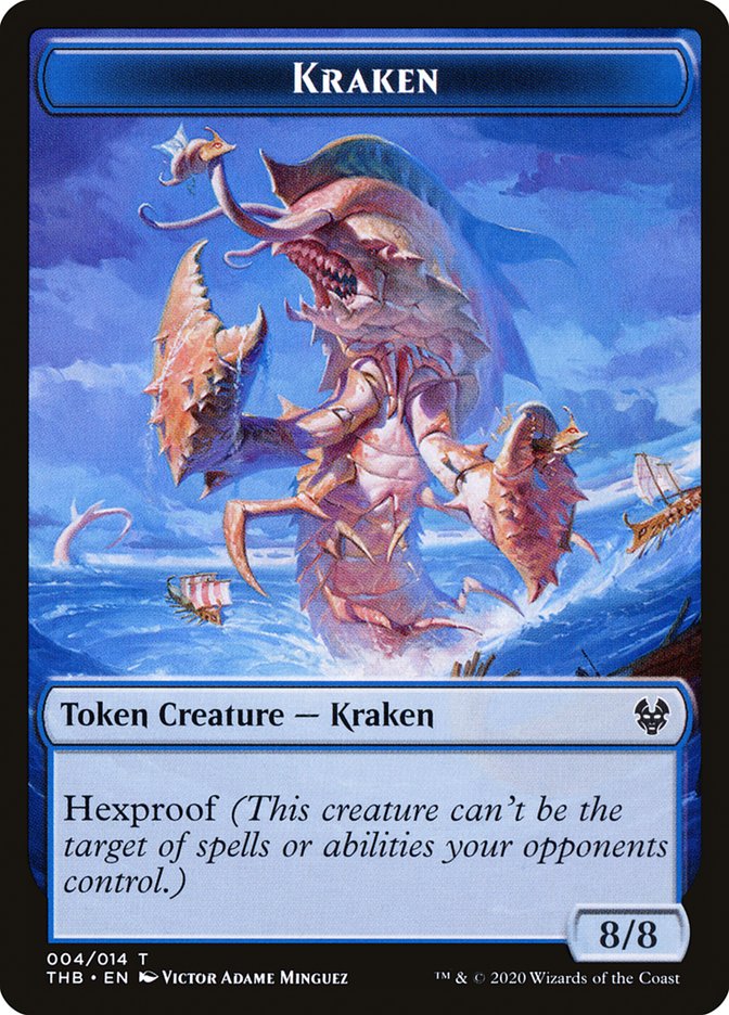 Ikoria is the second set in 2020 to get an 8/8 Kraken, since Theros Beyond Death brought a version with Hexproof. Only two other cards make Kraken tokens - Reef Worm and Kiora, the Crashing Wave make 9/9s - and those too were released in the same year (2014).  #mtgtokens