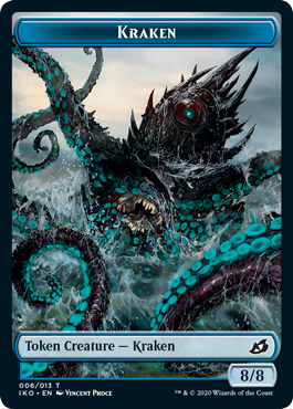 Ikoria is the second set in 2020 to get an 8/8 Kraken, since Theros Beyond Death brought a version with Hexproof. Only two other cards make Kraken tokens - Reef Worm and Kiora, the Crashing Wave make 9/9s - and those too were released in the same year (2014).  #mtgtokens