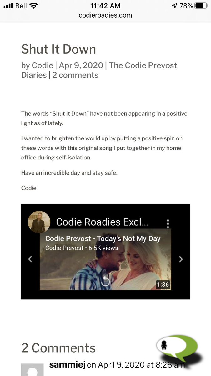 PatGrant7777's tweet photo. The benefits of being a #CodieRodie are #Terrific look what I found in my email! I got to watch @codieprevost sing #ShutItDown!! What a great way to start a Thursday! ๐ถ๐๐ถ https://t.co/OZNvVNOiGv