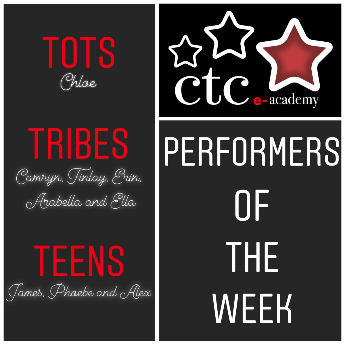 _theCTCAcademy's tweet photo. Week 3 Performers of the Week!

Woweeee what a week you’ve all had - you’re making it harder for us each week!!! Well done to all of our performers of the week (loving the parent participation 😂❤️)

#ctceacademy #ctconline #woohoo #stayhome #ctcfamily❤️ https://t.co/sCUivP9v4H