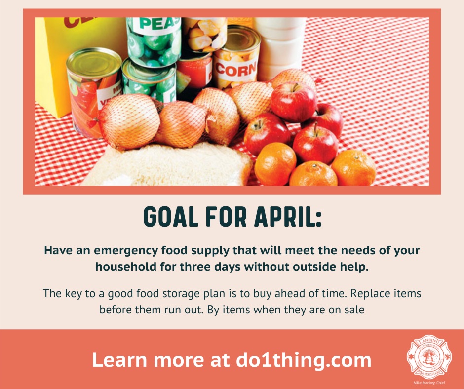 This month's #do1thing goal talks about have an emergency food supply ready for you and your family. This emergency plan is especially important during this time. Practice social distancing by not going to the grocery store as often and stock up on essential foods!