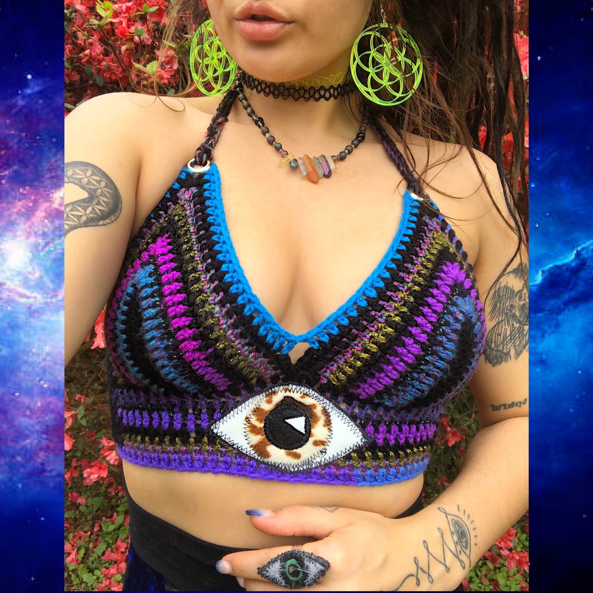 ✨✨GIVEAWAY✨✨ 
Share for a chance to win a CUSTOM crochet EyeBall Halter top•
~ Rules to Enter:: 
~•Must be following moi🦋😇
~•Retweet this photo 
~• &amp; keep ya fingerZ crossed🖤💚  

WINNER will be picked randomly on Saturday~ 3pm EST ~