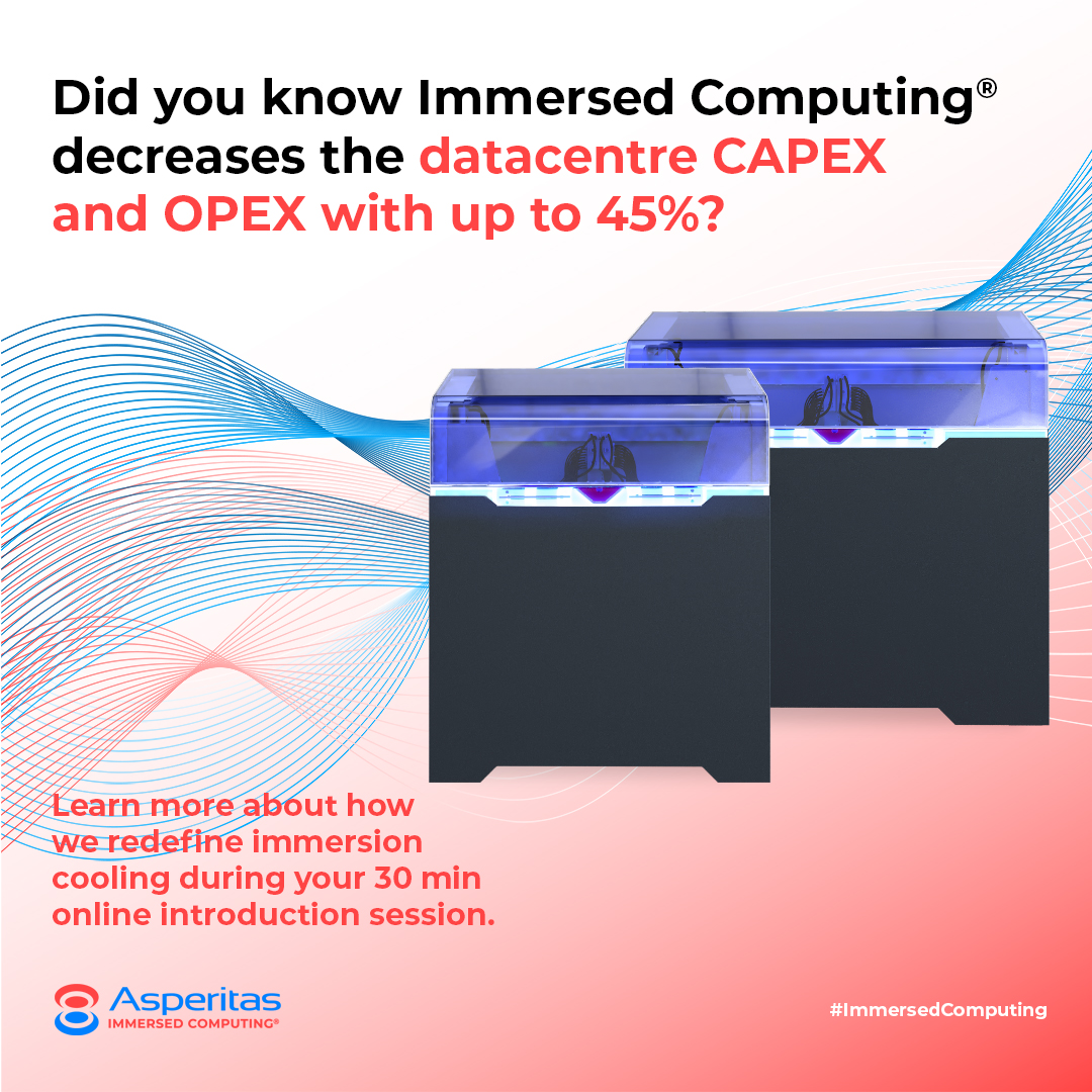 Asperitas_IC's tweet photo. You might have heard about #immersioncooling, let's give you an introduction or quick update on our technology, partnerships and cases. Learn more about Immersed Computing® reducing #CAPEX and #OPEX during a 30 min session https://t.co/PRHdVfZIFF #ImmersedComputing #liquidcooling https://t.co/t1LIdlBljd