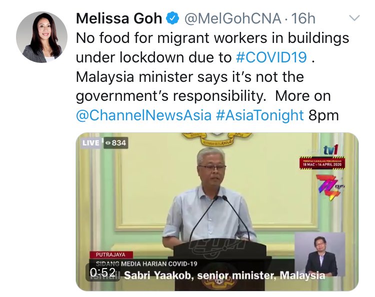 Melissa Goh had bad intentions. I’ve never said 'no food for migrant workers under lockdown'. I've said that the respective embassy must take responsibility towards their own citizens.