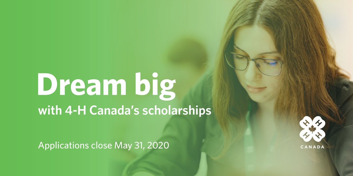 Dream big with a 4-H Canada scholarship! Applications for our various scholarships close May 31. Get started on your application today at 4-h-canada.ca/scholarships.