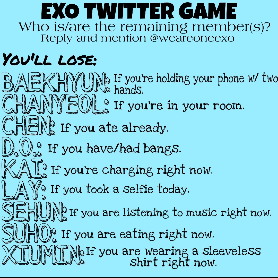 luvforyixing's tweet photo. Let's do this EXO game. I just want to help. Unflop me pleaseeee 🙏

I wonder how many RT and  replies can I get for EXO?
Tag @weareoneEXO @layzhang @B_hundred_Hyun. #EXO #BAEKHYUN #CHEN #CHANYEOL #DO #KAI #LAY #SEHUN #SUHO #XIUMIN https://t.co/dwyapvIoKW