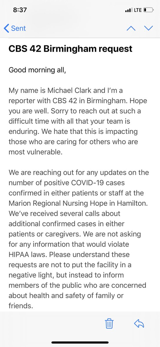We& #39;re asking for numbers and context. Do you feel it is the public& #39;s right to know if an employee at a place of business or a caregiver/patient at a healthcare facility tests positive? Here are screen grabs of my questions and responses from NMHS: