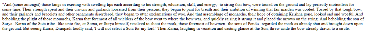 Pic 3: Draupadi says she will not marry a Suta (which being a swaymvar is her right to decide) and Suta were not of a lower caste to begin with