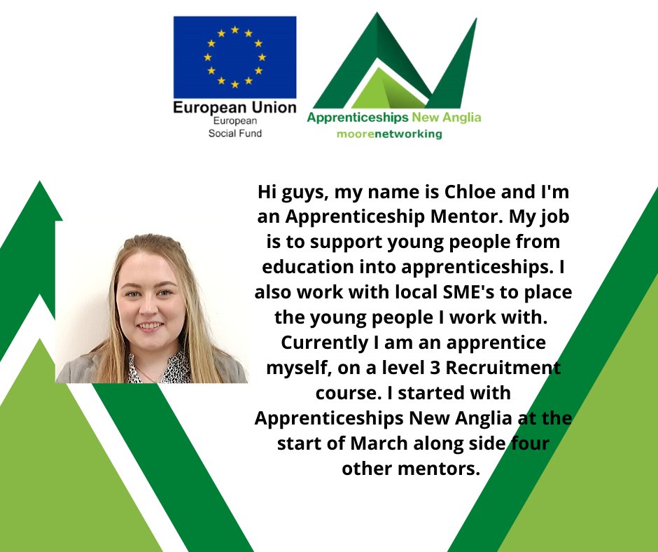 AppsNewAnglia's tweet photo. Up next in meet the team...its Chloe! Chloe is working closely with Macy in the East of #Norfolk and #Suffolk to support young people into #apprenticeships https://t.co/tbR5LXgs7S