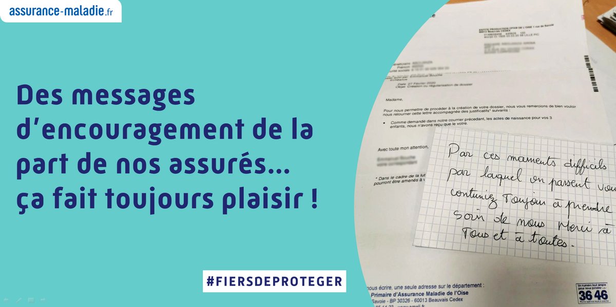 OiseCpam's tweet photo. Partage ce jour d'un message d'encouragement reçu d'un assuré de la @OiseCpam ❤️ ! #merci ! #fiersdeproteger https://t.co/OJQ0Z70cgx