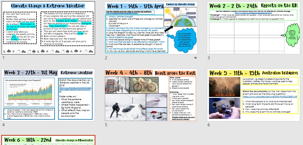 Year 8 home learning project on climate change and extreme weather. Set them a little research task on linking coronavirus and climate change too. I will share to a Google Drive :) #geographyteacher #geography #homelearning #climatechange #ks3geography #teamgeog